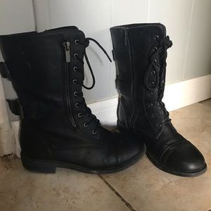 Top Moda Mid-Calf Black Combat Boots Size 6